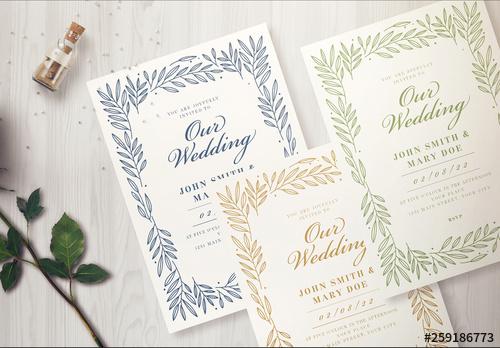 Wedding Invitation Layout with a Leaf Border - 259186773