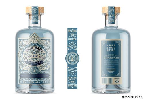 Vintage Liquor Bottle Packaging Layout with Teal Accents - 259201972