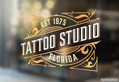 Vintage Tattoo Logo with Gold Elements - 259202010
