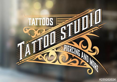 Vintage Tattoo Logo with Gold Elements - 259202024