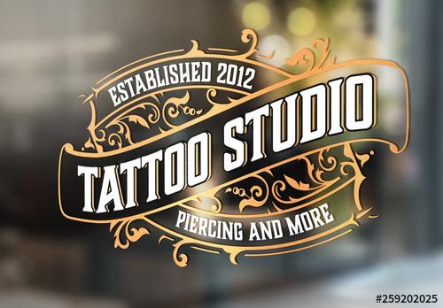 Vintage Tattoo Logo with Gold Elements - 259202025