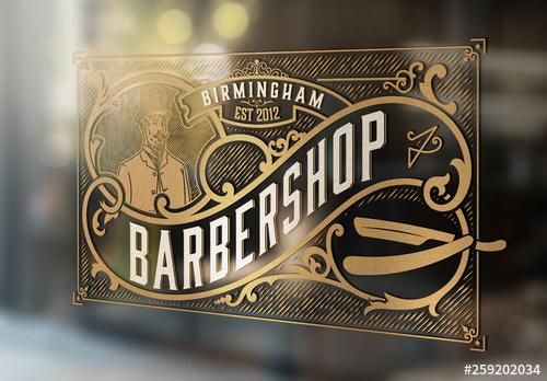 Gold Vintage Barbershop Logo - 259202034