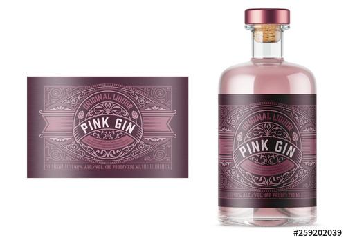 Vintage Gin Label Layout with Pink Elements - 259202039