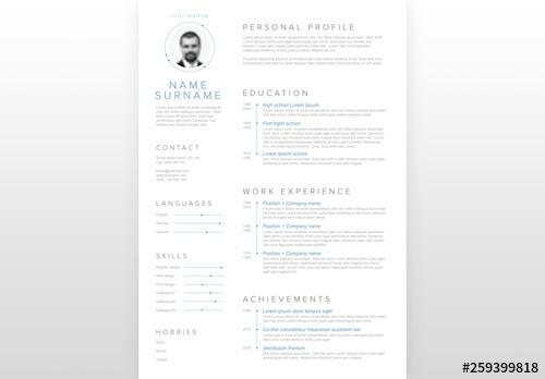 Minimalist Resume Layout with Slate Blue Accents - 259399818