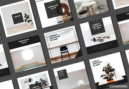 Black and White Social Media Post Layouts with Furniture Images - 259602441