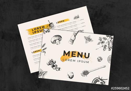 Horizontal Menu Layout with Illustrations and Yellow Accents - 259602452