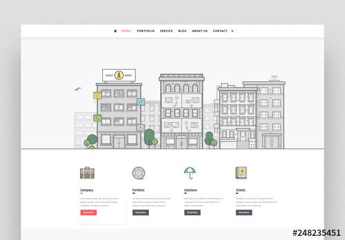 Website Layout with Illustration of Buildings - 248235451