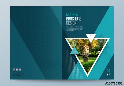 Teal Business Report Cover Layout with Triangles - 250730552