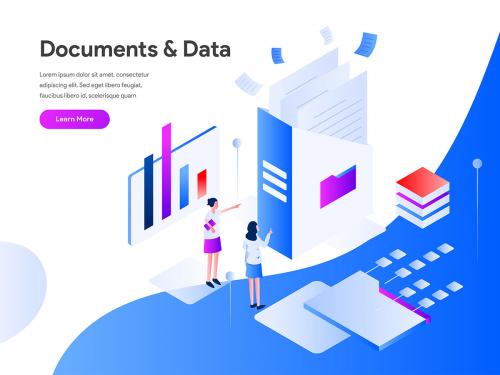 Documents and Data Isometric Illustration Concept
