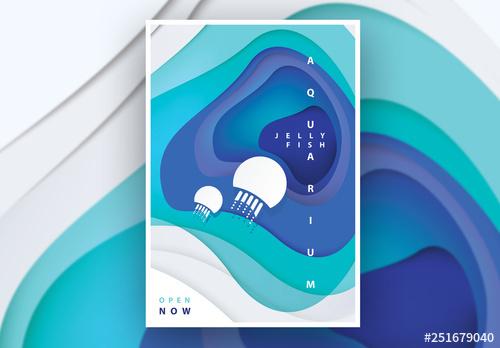 Poster Layout with Jellyfish Cutout Illustration - 251679040