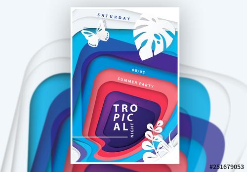 Poster Layout with Tropical Plants Cutout Illustration - 251679053