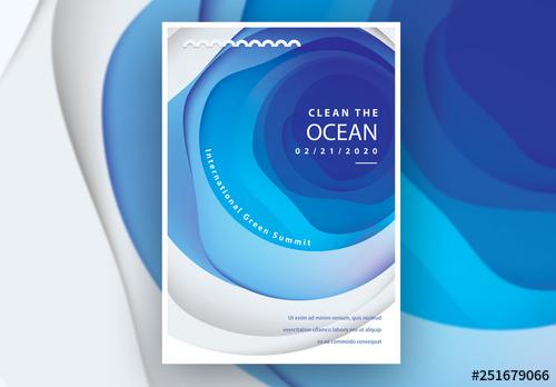 Poster Layout with Abstract Ocean Cutout Illustration - 251679066