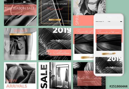 15 Social Media Post Layouts with Coral Red and Gold Elements - 251866444
