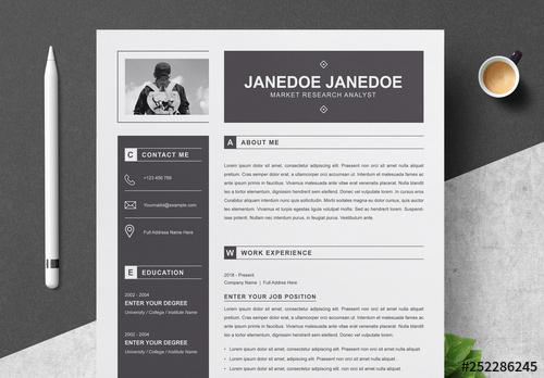 Black and Gray Resume, Cover Letter, and Reference Sheet Layout - 252286245