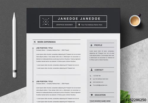 Black and Gray Resume, Cover Letter, and Reference Sheet Layout - 252286250
