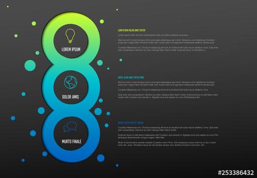Dark Infographic Layout with Bright Connected Circle Elements - 253386432