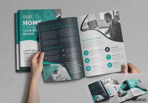 Bifold Brochure Layout with Teal Accents - 253418535
