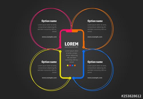 Infographic with 4 Circles and a Smartphone Outline - 253828612