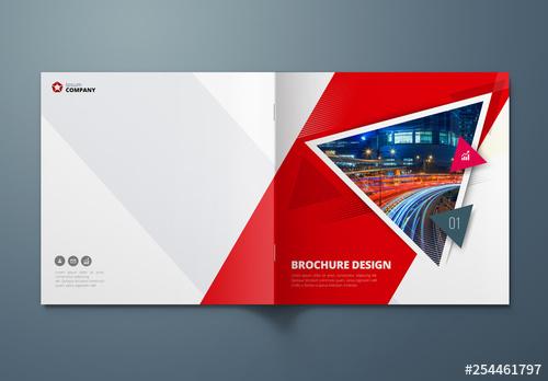 Square Red Business Report Cover Layout with Triangles - 254461797