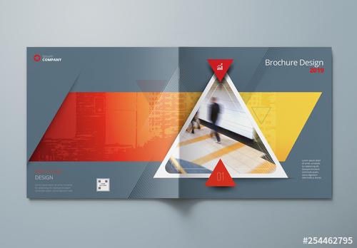 Square Grey Business Report Cover Layout with Orange Triangles - 254462795