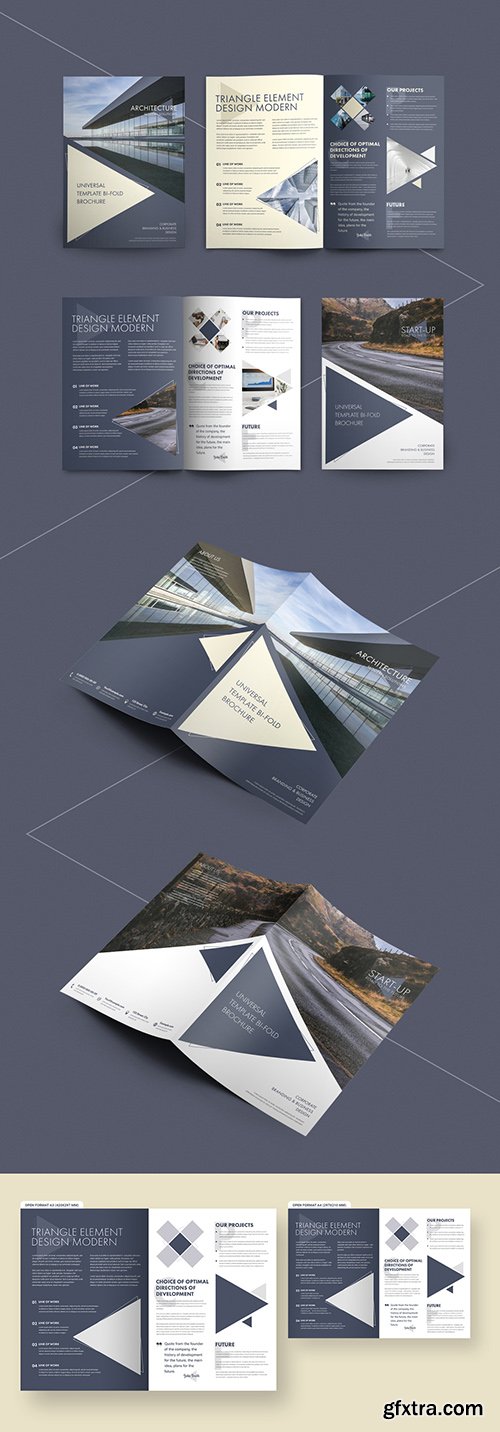 Bifold Brochure Layout with Triangular Elements 223750765
