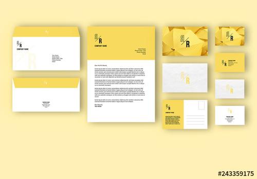 Business Stationary Set with Yellow Accents - 243359175