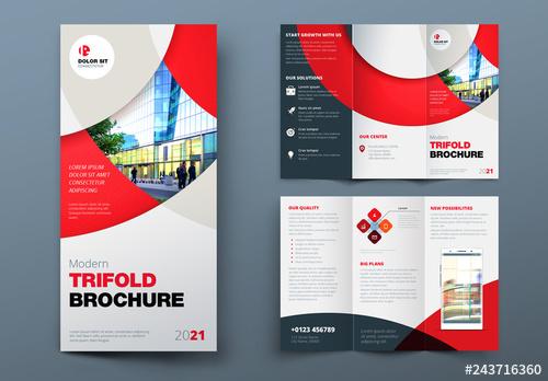 Red Trifold Brochure Layout with Circles - 243716360