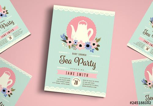Floral Baby Shower Tea Party Invitation - 245188102
