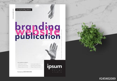 Creative Agency Flyer Layout with Pink and Purple Accents - 245402089