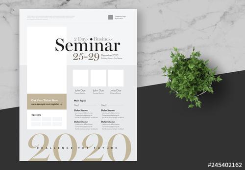 Business Seminar Flyer with Gold and Grey Accents - 245402162