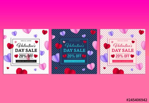 Three Valentine's Day Sale Social Media Post Layouts - 245406942