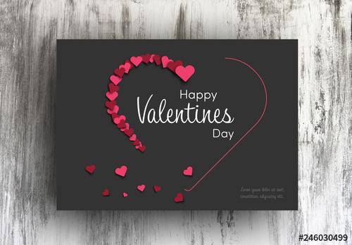 Valentine's Day Card Layout with Dark Background - 246030499