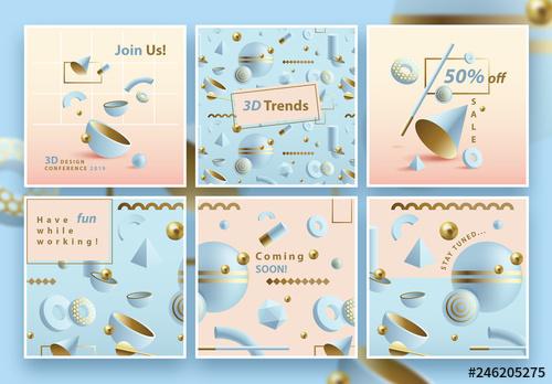 Square Pastel Social Media Layouts with Abstract 3D Patterns - 246205275