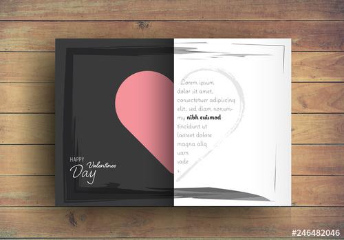 Valentine's Day Card Layout with Two-Tone Heart Element - 246482046