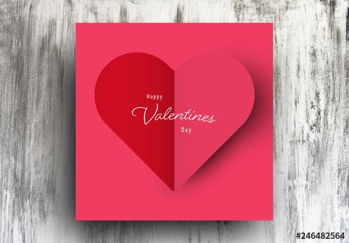 Valentine's Day Card Layout with Red Heart Element - 246482564
