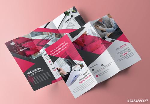 Trifold Brochure Layout with Pink Accents - 246488327