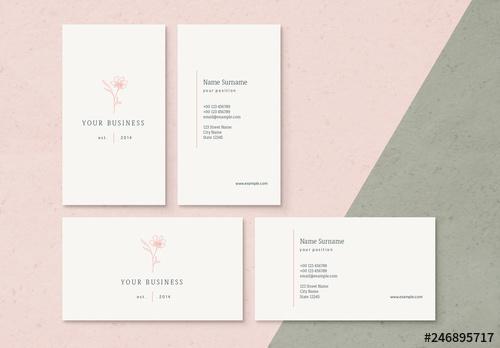 Business Card Layout with Floral Icon Element - 246895717