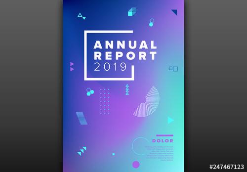 Annual Report Cover Layout with Floating Shapes - 247467123