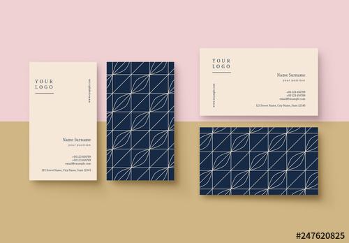 Blue and Cream Patterned Business Card Layout - 247620825