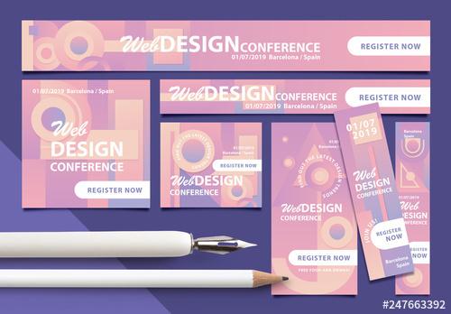 Web Banner Layouts with Pastel Geometric Patterns - 247663392