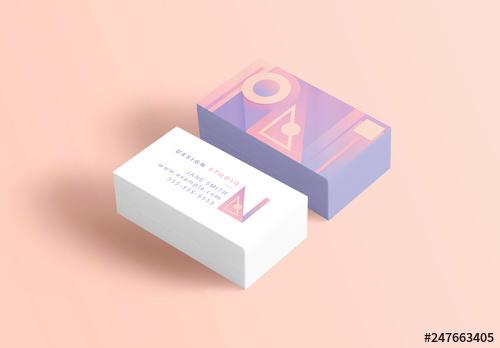 Business Card Layout with Pastel Geometric Patterns - 247663405
