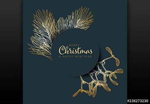 Christmas Card Layout with Golden Accents - 238273230