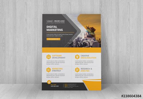 Corporate Flyer Layout with Orange and Dark Gray Elements - 238604384
