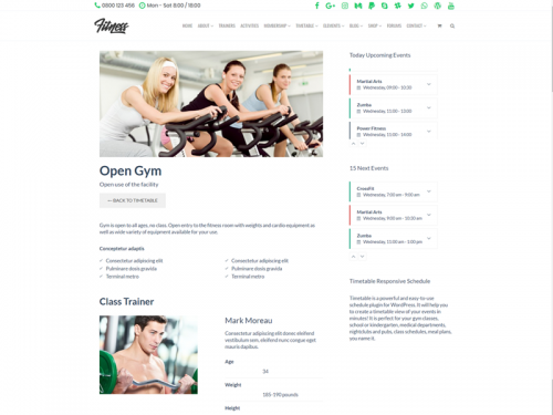 Event Page - Fitness WordPress Theme
