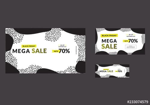 Black Friday Sale Social Media Cover and Post Layout with Yellow Accents - 233074579