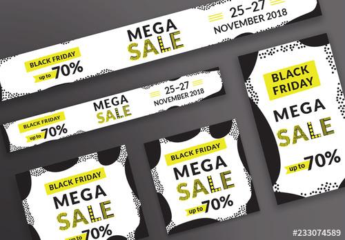 Black Friday Sale Web Banner Layout with Yellow Accents - 233074589