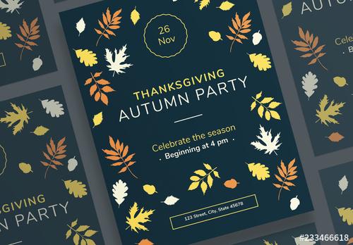 Thanksgiving Poster Layouts with Colored Leaf Elements - 233466618