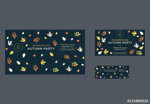 Thanksgiving Social Media Cover and Post Layouts with Colored Leaf Elements - 233466628