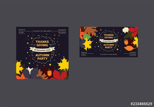 Thanksgiving Social Media Feed Layouts with Colored Leaves and Corn Elements - 233466629