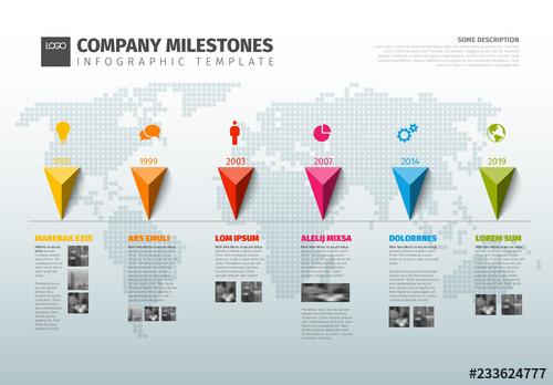 Infographic Layout with Multicolored Markers and Map - 233624777